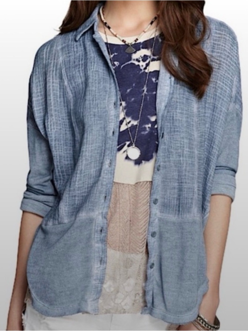 We The Free soft light blue gauzy button down shirt size small